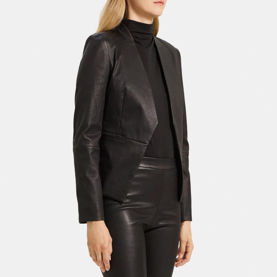 Women Theory Outlet | Open Blazer In Leather Black