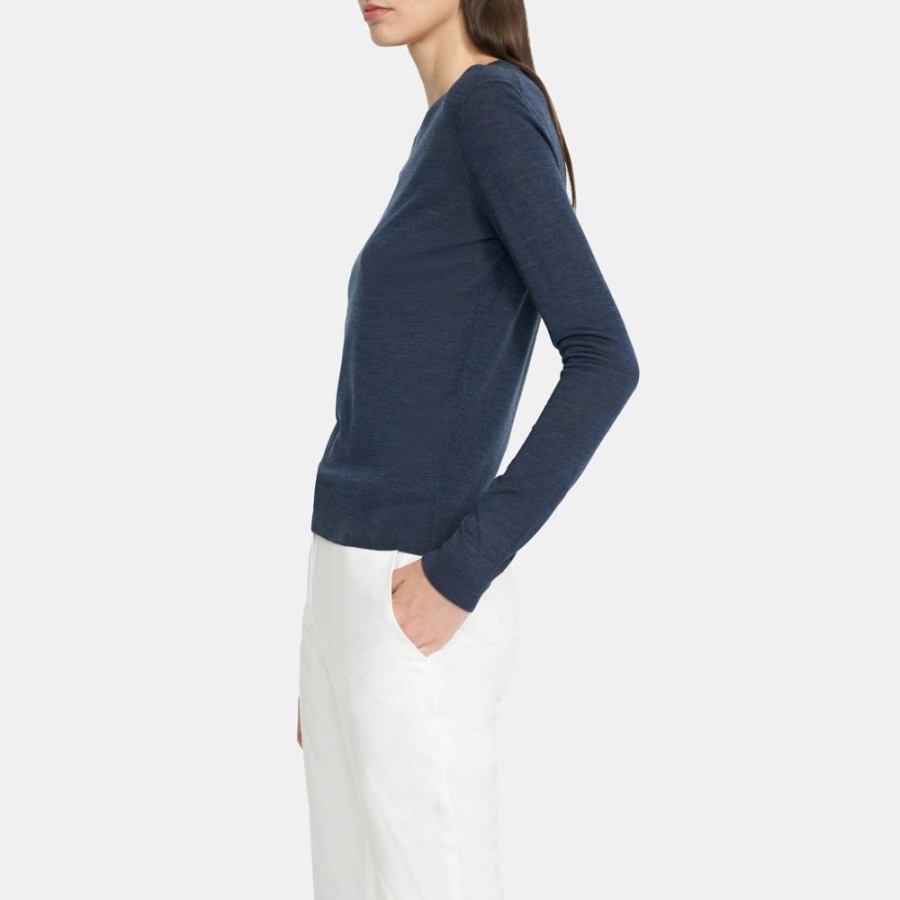 Women Theory Outlet | Crewneck Sweater In Merino Wool Navy Heather