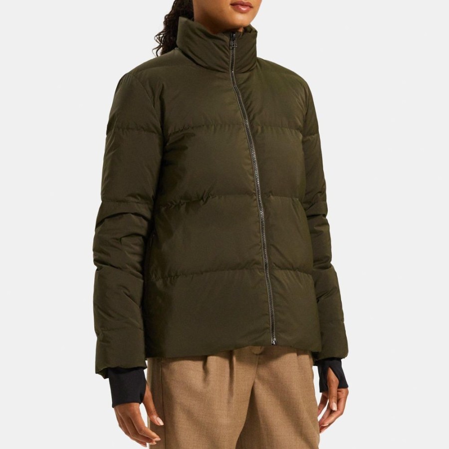 Women Theory Outlet | Stand-Collar Puffer Coat In City Poly Dark Rosemary