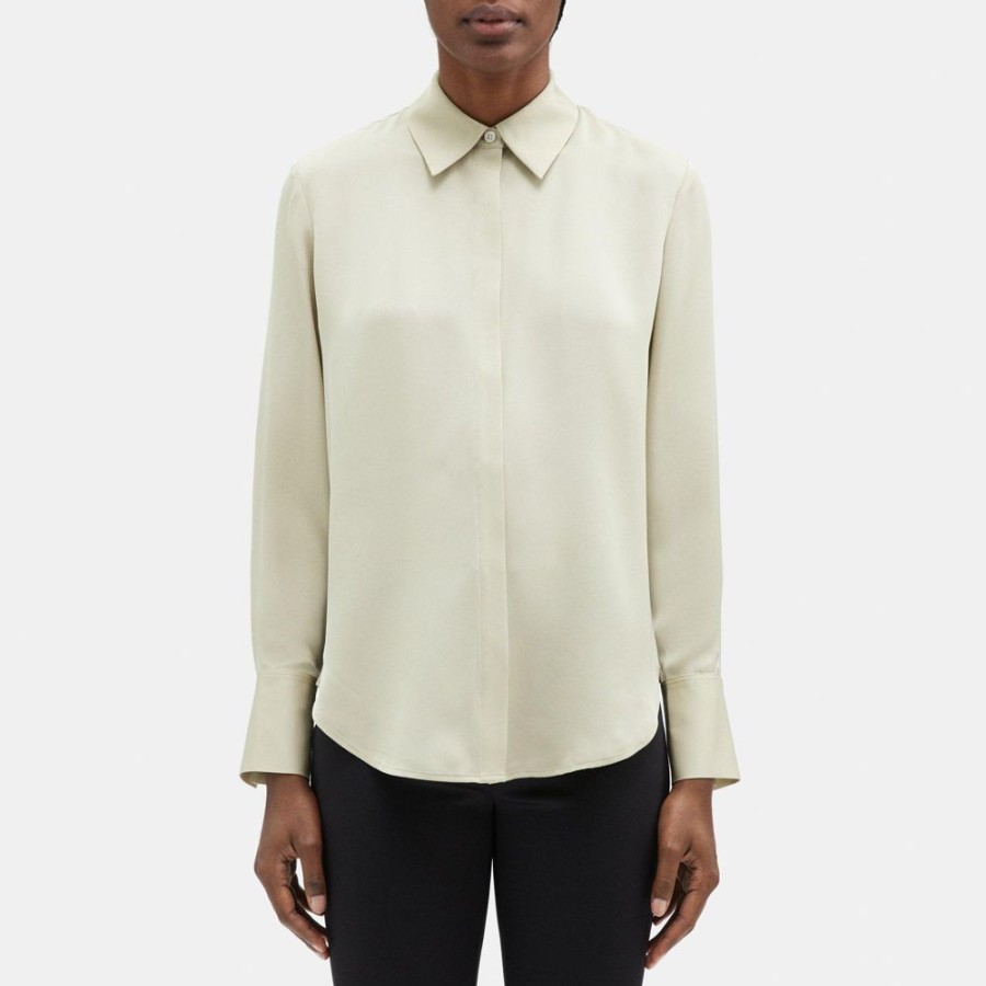 Women Theory Outlet | Relaxed Shirt In Silk Georgette Flaxseed