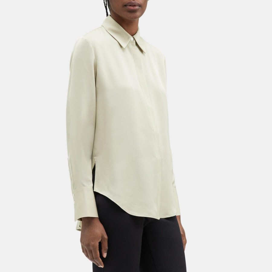 Women Theory Outlet | Relaxed Shirt In Silk Georgette Flaxseed