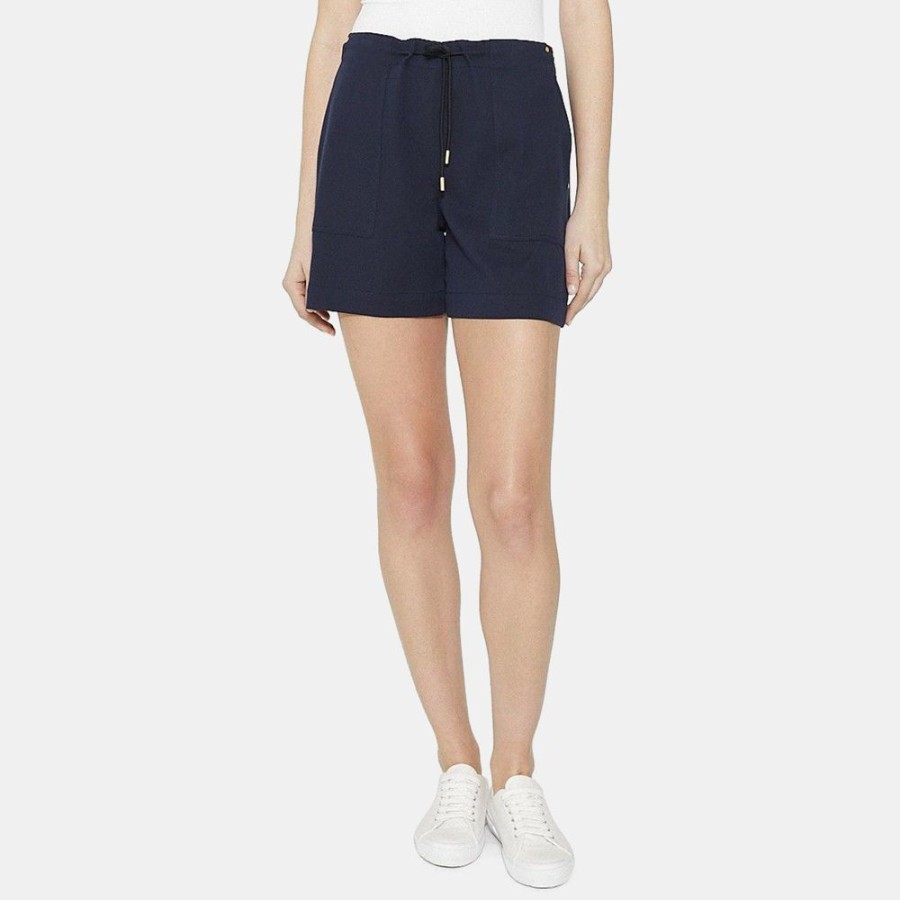 Women Theory Outlet | Drawstring Short In Cotton Blend Blue Midnight