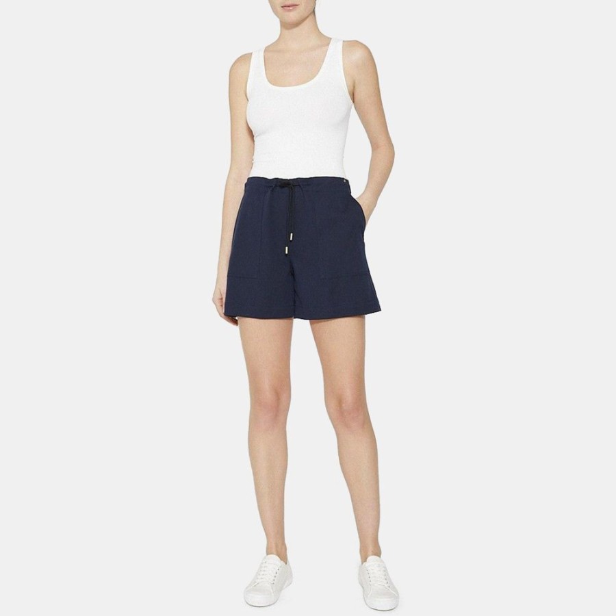 Women Theory Outlet | Drawstring Short In Cotton Blend Blue Midnight